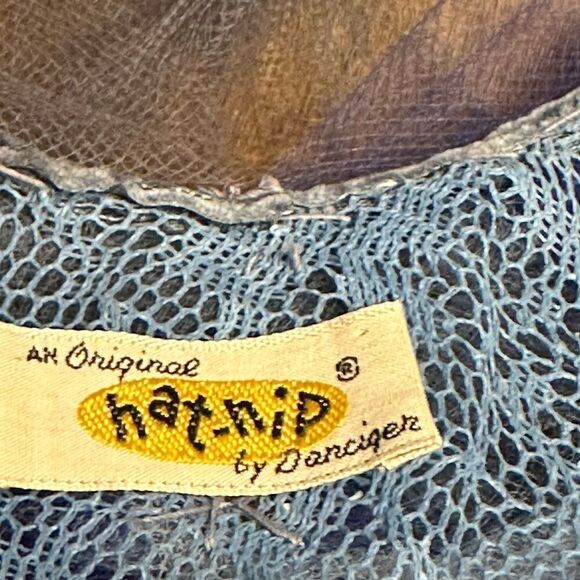 Vintage Hat-nip crown pillbox hat Fascinator, hat, blues, mesh elegant - Picture 4 of 16